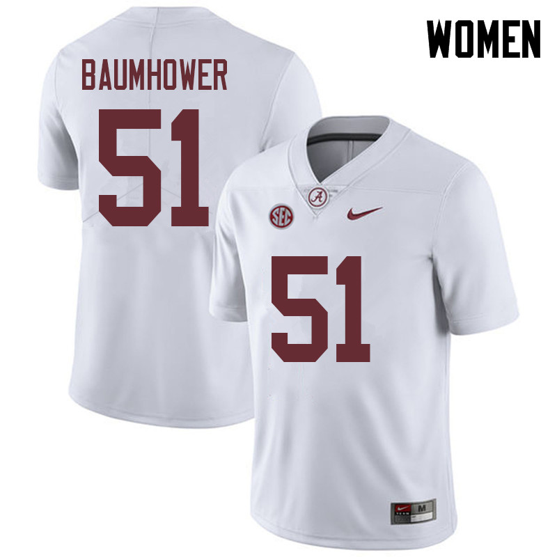 Alabama Crimson Tide Women's Wes Baumhower #51 White NCAA Nike Authentic Stitched 2018 College Football Jersey FD16F73TK